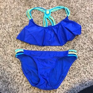 Blue bikini with straps accents